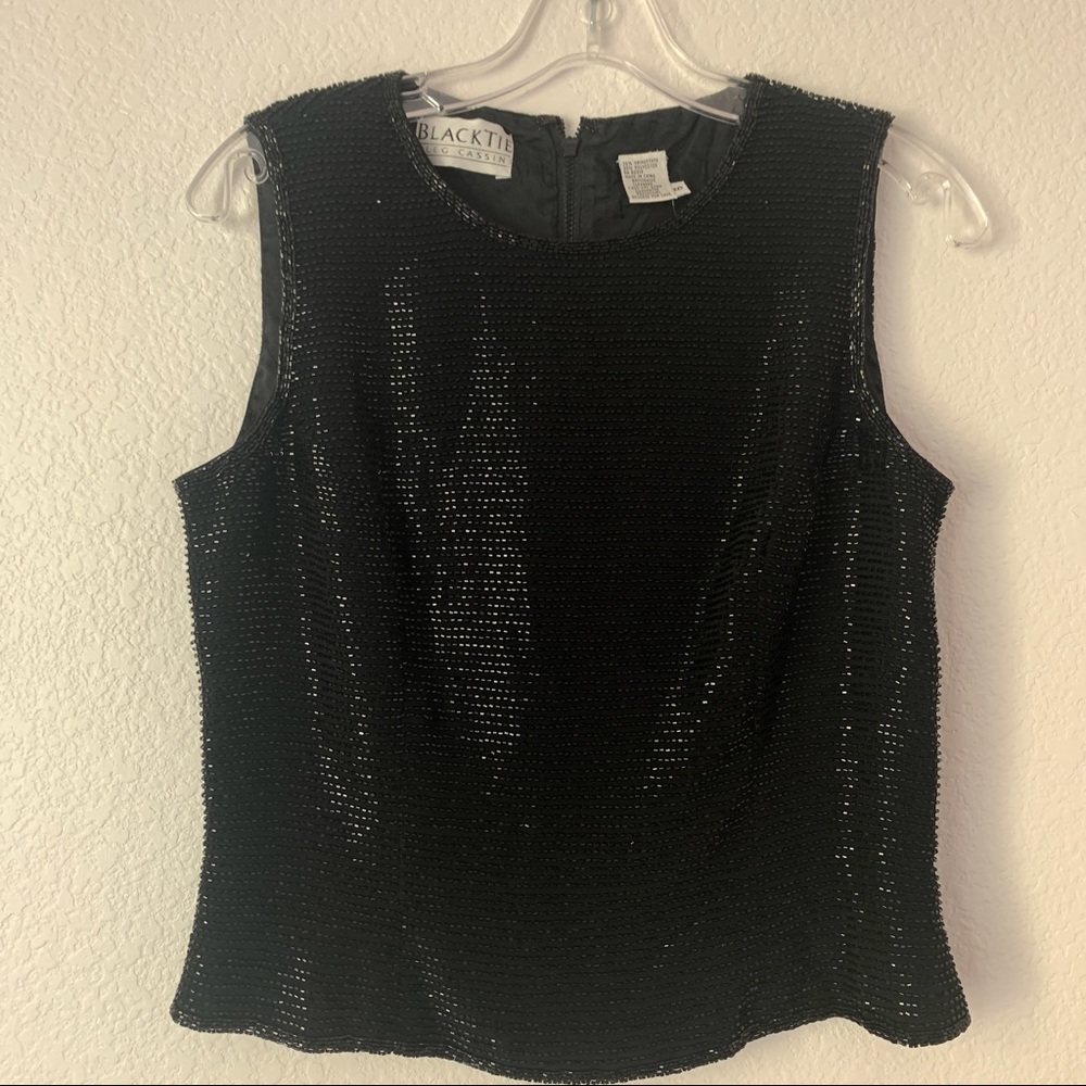 Vintage 80’s Black Tie Oleg Cassini Sleeveless Beaded Tank Size 6